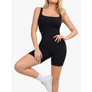 Popilush Shapewear Jumpsuits for Women Built-in Bra Square Neck Rompers Shorts Bodycon Bodysuits Summer Outfits, size L