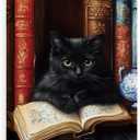 Vintage Cat Books Canvas Wall Art Bookshelf Cat Print Poster Framed Picture Painting for Home Reading Room Library Wall Decor 11x15 Inch (15L" x 11W")