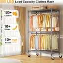 ULIFHOME P1 Rolling Clothing Rack with Lockable Wheels, Heavy-Duty Garment Rack for Hanging Clothes, Portable Closet Wardrobe with Shelves, 35.5" W x 15.7" D x 80.5" H, Hold 500lbs, Grey