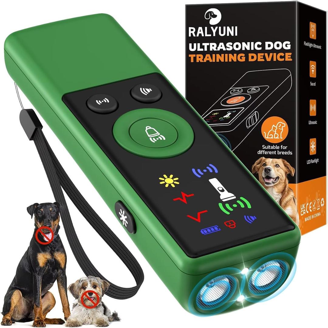 Ultrasonic Dog Bark Deterrent Device, Anti-Barking Control Device with LCD Screen & 3 Modes, Dog Training Tools to Stop Bad Behaviors, Safe Trainer Up to 35ft for Indoor Outdoor Use-03 (Army Green)