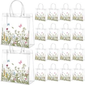 Kacctyen 24 Pcs Gift Bags for Party Favor Clear Goodie Bags with Handle 7.87 x 7.87 x 3.15 Return Gift Wrap Totes for Guests Treat Candy Wrapping(Vintage Wildflowers)