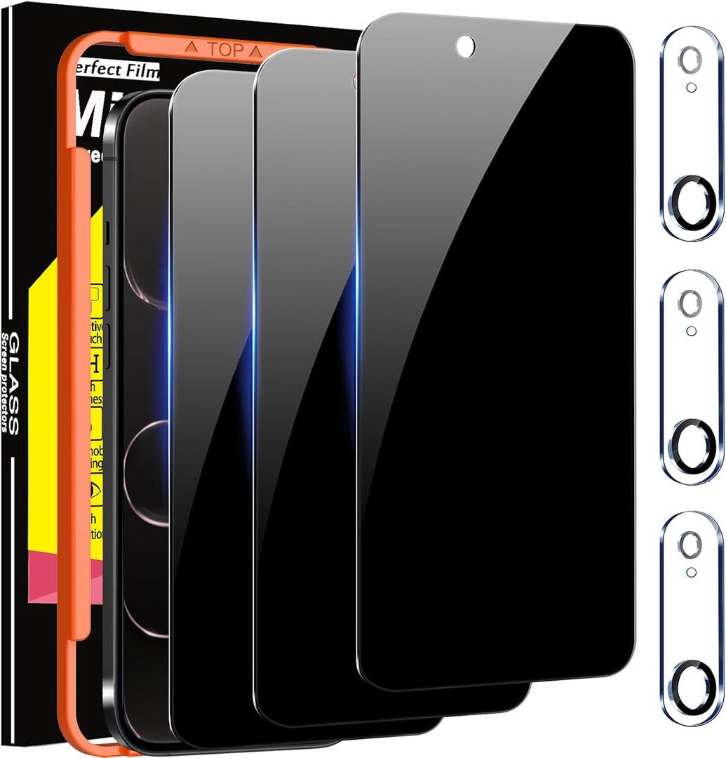 2 x Milomdoi 3 Pack Privacy Screen Protector for iPhone Air [Phone Case Friendly for 17 Air] Accessories Private Film, 3 Pacs Tempered Glass Camera Lens Protector, with Mounting Frame for Apple Anti Spy