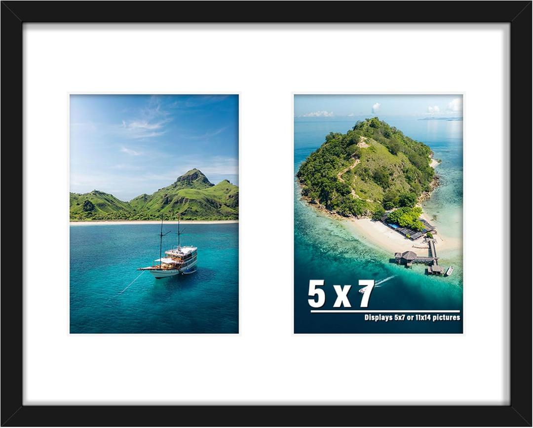 DUENPY 11x14 Picture Frame, 5x7 Collage Picture Frame, Displays Two 5x7 inch Photos, or 11x14 (Without Mat) Available for Wall Mount or Table Top Horizontal and Vertical Display, Black