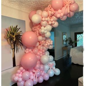 Pink Bow Balloon Arch Kit 155PCS Pastel Pink and White Balloon Garland with Long Magic Balloon for Girls Coquette Birthday Baby Shower Decoration