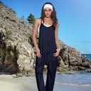 UNIANKIYA One Piece Jumpsuits for Women Casual Overalls Summer Rompers Trendy Jumpers Beach Vacation Outfits Travel Clothes (Blue, XS)