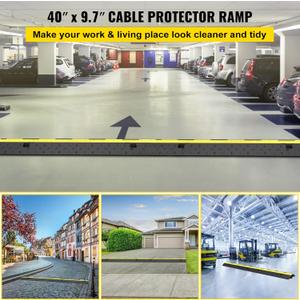 VEVOR Cable Protector Ramp, 4 Packs 2 Channels Speed Bump, Rubber Modular Humps Rated 11000 LBS Load Capacity, Protective Wire Cord Ramp Driveway Rubber Traffic Speed Bumps Cable Protector