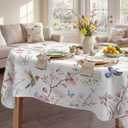 Spring Tablecloth Oval 60x84 Inch, Spring Birds Branch Floral Decorations for Home Table Cloth Rectangle Summer Decor Tablecloths Polyester for Picnic Party Dinner