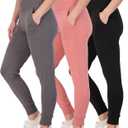 Real Essentials 3 Pack: Women's Joggers with Pockets - High Waist Workout Yoga Tapered Athletic Leggings (Plus) (Large)