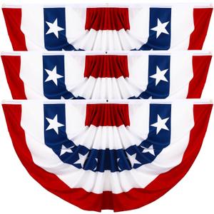 6 Pack USA Patriotic Pleated Fan Flag Set - 1.5x3 Ft American Bunting Flags with Sewn Stripes, Brass Grommets - Memorial Day Independence Day 4th of July Outdoor Decorations