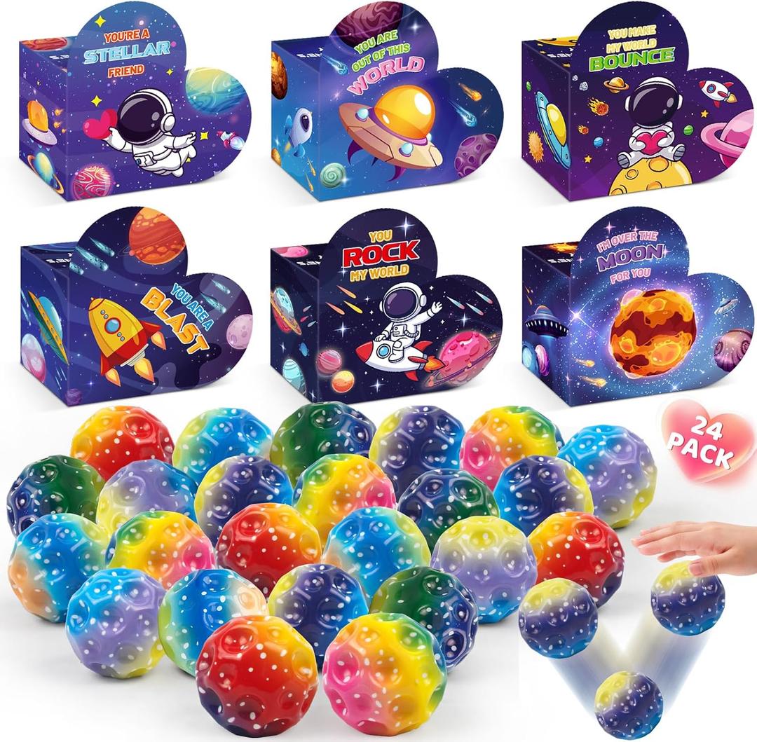 OCHIDO 24 Pack Valentines Day Cards for Kids with Bouncy Balls, Kids Valentines Day Gifts for School Classroom Exchange and Game Prizes, Valentines Party Favors for Boys Girls