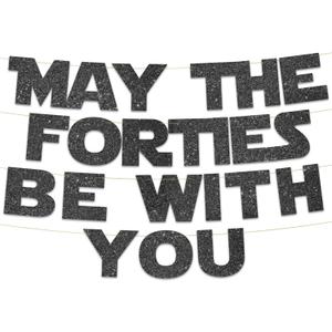 Happy 40th Birthday and Anniversary Party Black Glitter Banner