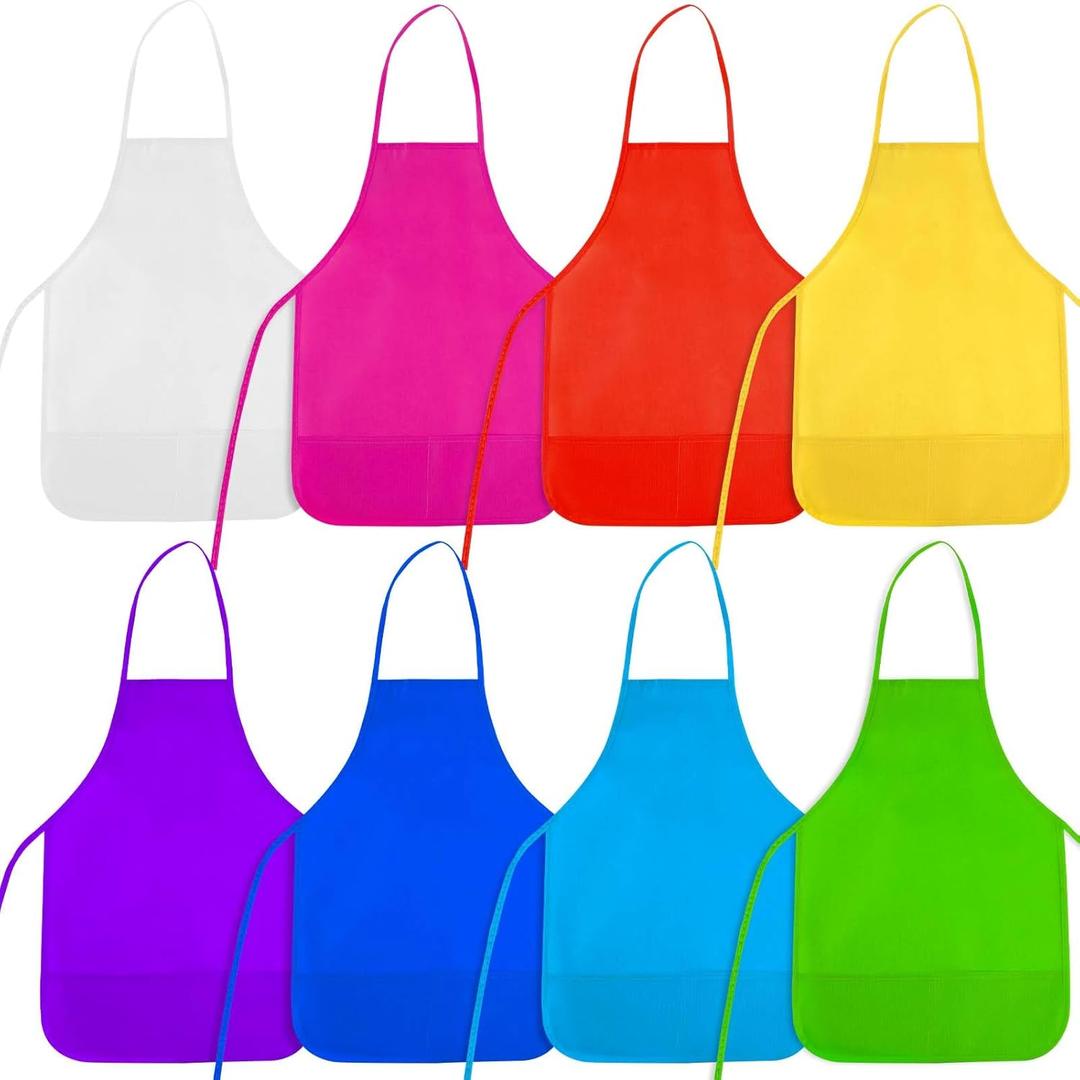 8 Pcs Kids Apron Painting Aprons for Kids Art Smocks Paint Apron Bulk for Painting Classroom Activity Kitchen Crafts Party Supplies (Multicolor)