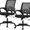 BestOffice | Ergonomic Office Chair | Mid-Back Swivel Desk Chair | Breathable Backrest & Lumbar Support | Adjustable Height | Sponge Seat | Rolling Wheels | Dark Black | for Adults & Women