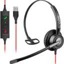 Callez USB Headset with Mic, Computer Headset with ENC Dual Noise Cancelling Microphone & MS Teams Call Button, Wired Mono Headphones for PC Laptop Mac Teams Zoom Home Office Work