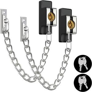 Door Chain Lock Heavy Duty, Security Heavy Duty Chain Door Latch for Front Door Inside Door with Key, Door Lock for Child, Puertas, Hotel, Bedroom,Window (Sliver,2 Pack)