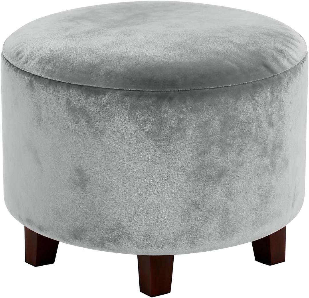 Uxcell Velvet Round Footstool Slipcover, Stretch Foot Stool Protector Covers Plush Furniture Protector Cover with Elastic Bottom for Footstool Living Room Bedroom(Small, Light Gray)