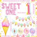 1st Birthday Decorations for Girl Sweet One Party Decorations | Donut Ice Cream Themed Party Supplies for Baby Girl 1st Birthday Party Decor Set with Balloon Backdrop Garland Banner