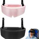 Travel Pillows for Airplanes, 2 Pack Airplane Head Strap with Silk Eye Mask for Sleeping, Long Flights & Car Road Trips 360°Headrest Neck Support, Stops Bobbing, Small & Compact (Pink+Black)