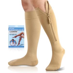 CASMON 15-20mmHg Zipper Compression Socks for Women and Men, Knee High Compression Stockings, Medical Closed Toe Support Socks for Varicose Veins, Post-surgery, Swelling, Nurses, Pregnancy (1 Pair), Large