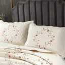 vctops 2-Piece Elegant Floral Embroidered Pillow Shams King Size 100% Cotton Quilted Decorative Pillow Shams Set (Cream,20"x36")