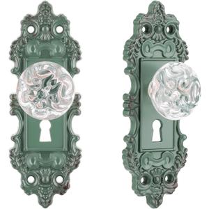 Vintage Dummy Door Knob Interior 2 Pack Crystal Glass Door Knobs Antique Green Cabinet Knobs Keyless Decorative Hallway Closet Door Pulls Dresser Handles, Green 