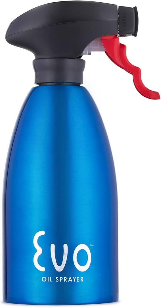 Evo Oil Sprayer 18/8 Stainless Steel, Non-Aerosol for Olive, Cooking Oils, and Vinegars, Blue, 16-Ounce Capacity