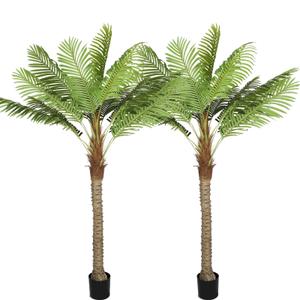 Riceshoot 2 Set 7ft Artificial Palm Trees Faux Tropical Palm Trees for Outdoors Indoor Fake Coconut Plants in Pot for Outside Patio Pools Home Garden Office Porch Decor