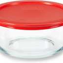 Pyrex Simply Store Glass Food Storage Container, Snug Fit Non-Toxic Plastic BPA-Free Lids, Freezer Dishwasher Microwave Safe, 4 Cup