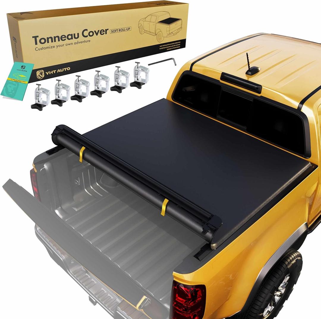 YHTAUTO Soft Roll Up Truck Bed Tonneau Cover | Auto Locking System | Compatible with 2004-2024 Ford F-150 & 2005-2008 Lincoln Mark LT Fleetside | Styleside 6.5 FT Bed (78") | All Weather Waterproof