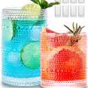 Hobnail Drinking Glasses Set of 8, 4pcs 15oz Highball Glasses & 4pcs 12oz Clear Glass Cups,Kitchen Bar Vintage Embossed Glassware Sets for Whiskey,Cocktail,mocktails,Wine, Water & Juice Drinkware