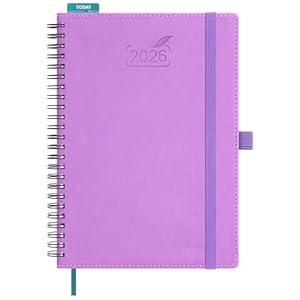 BEZEND 2026 Planner Weekly and Monthly, 6" x 8.5" Daily Calendar Book with Half-Hourly Timeslots & Note (Jan-Dec 26) Pen Holder/ Tabs/ Bookmark, Inner Pocket, Spiral Vegan Leather Cover - Lavender