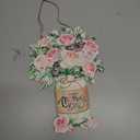 Spiareal Happy Mother's Day Wood Sign Mother's Day Welcome Door Sign Jar Carnation Flower for Front Door Window Decor Flower Wreath Hanging Plaque for Mother's Day