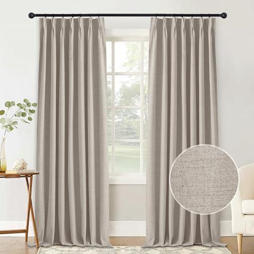 StangH Pinch Pleated Faux Linen Curtains for Living Room, Beige Full Light Blocking Privacy Curtains Temperature Balance Boho Drapes for Sliding Door/Bedroom, W42xL90, 2 Panels