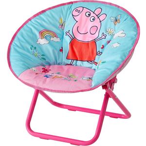 Idea Nuova 19 Folding Saucer Chair for Bedroom, Playroom, or TV Room, Toddler Chair with Foldable Metal Frame, Portable & Comfortable,Ages 3+, Peppa Pig