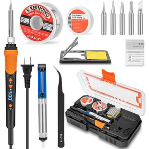 Premium Soldering Iron Kit, 68W LCD Soldering Tool 12-in-1 Soldering Gun with Ceramic Heater, Adjustable Temperature 200-500C, Includes Soldering Iron Tips, Solder Wire, Pump, Paste (Orange)