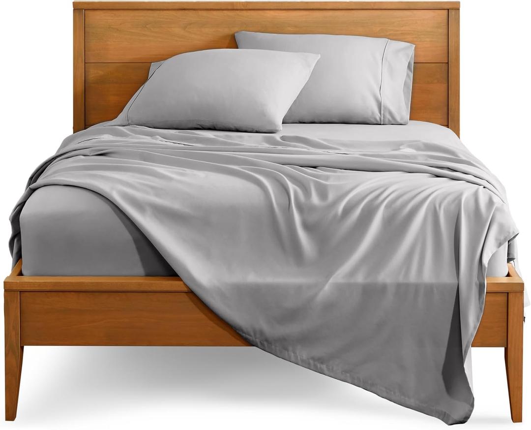 Bare Home Queen Sheet Set - 1800 Ultra-Soft Microfiber Queen Bed Sheets - Double Brushed - Deep Pockets - Easy Fit - 4 Piece Set - Bedding Sheets & Pillowcases (Queen, Light Grey)