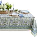 ATOSII Clover Blue 100% Cotton Rectangle Fall Tablecloth, Handblock Floral Linen Table Cloth for Kitchen Dining Table I Parties Christmas Thanksgiving I Fall Home Decor 60 X 90 Inches I 6 Seater