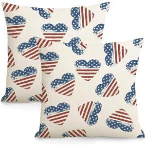 4th of July Pillow Covers 18x18 Inch Love Heat Flag Patriotic Decorative Throw Pillows Independence Day Liberty Outdoor Patio Cushion Case for Sofa Couch Home Decor