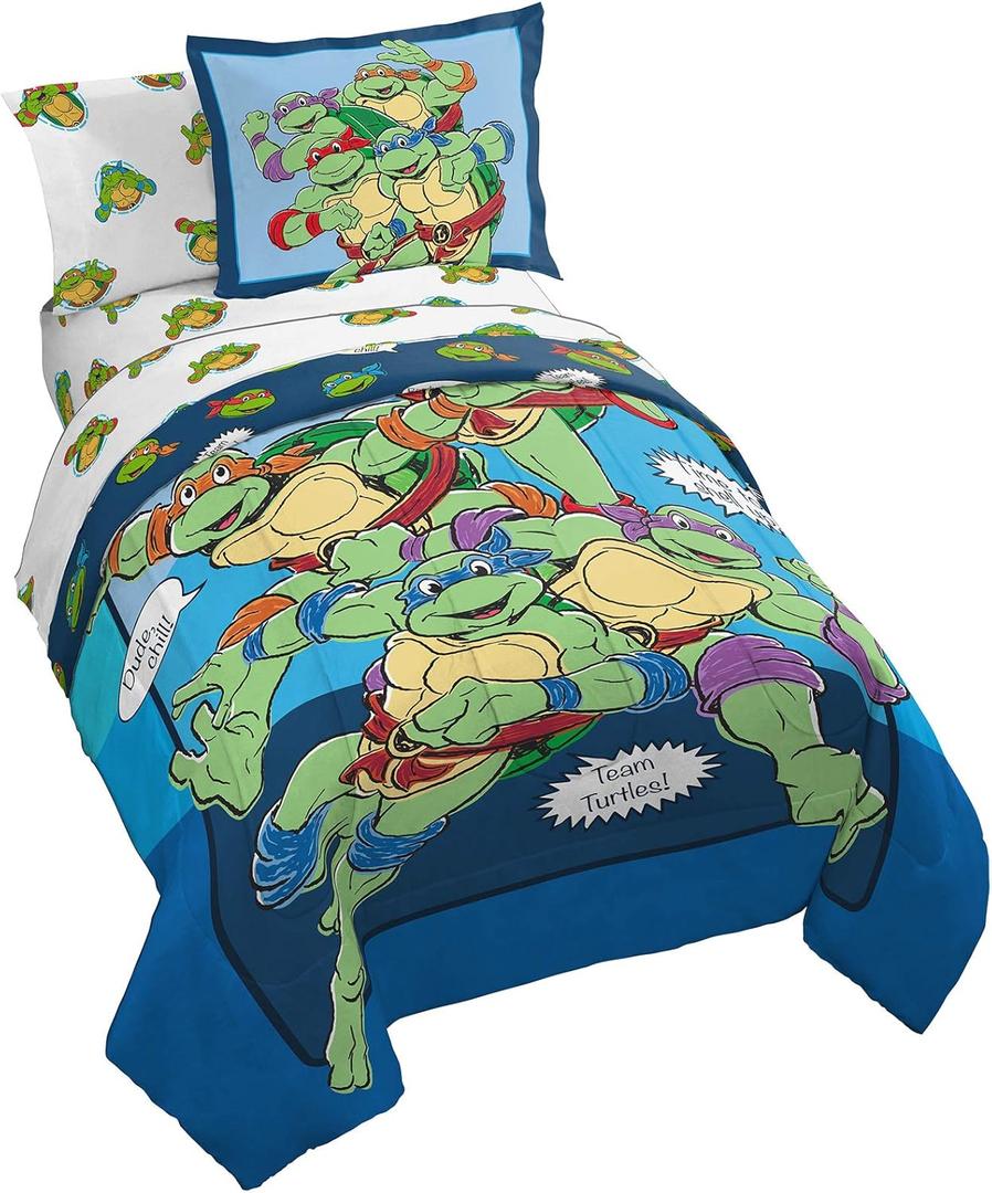 Jay Franco Nickelodeon Teenage Mutant Ninja Turtles Ready to Roll 5 Piece Twin Bed Set - Includes Reversible Comforter & Sheet Set Bedding - Super Soft Fade Resistant Microfiber (Blue - Tmnt)