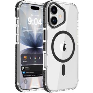 DEERLAMN Strong Magnetic Case for iPhone 16 6.1-Inch,[Compatible with Magsafe][Military Grade Drop Protection] Clear Slim Shockproof Protective Phone Cover-Transparent+Black