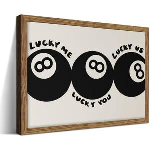 Trendy Black 8 Ball Wall Art, Funny Lucky You Y2k Canvas Wall Decor Painting, Funky Cool Billiards Posters Prints Pictures for Living Room Bedroom Apartment Dorm Room Decor 16x24 Inch Wood Framed