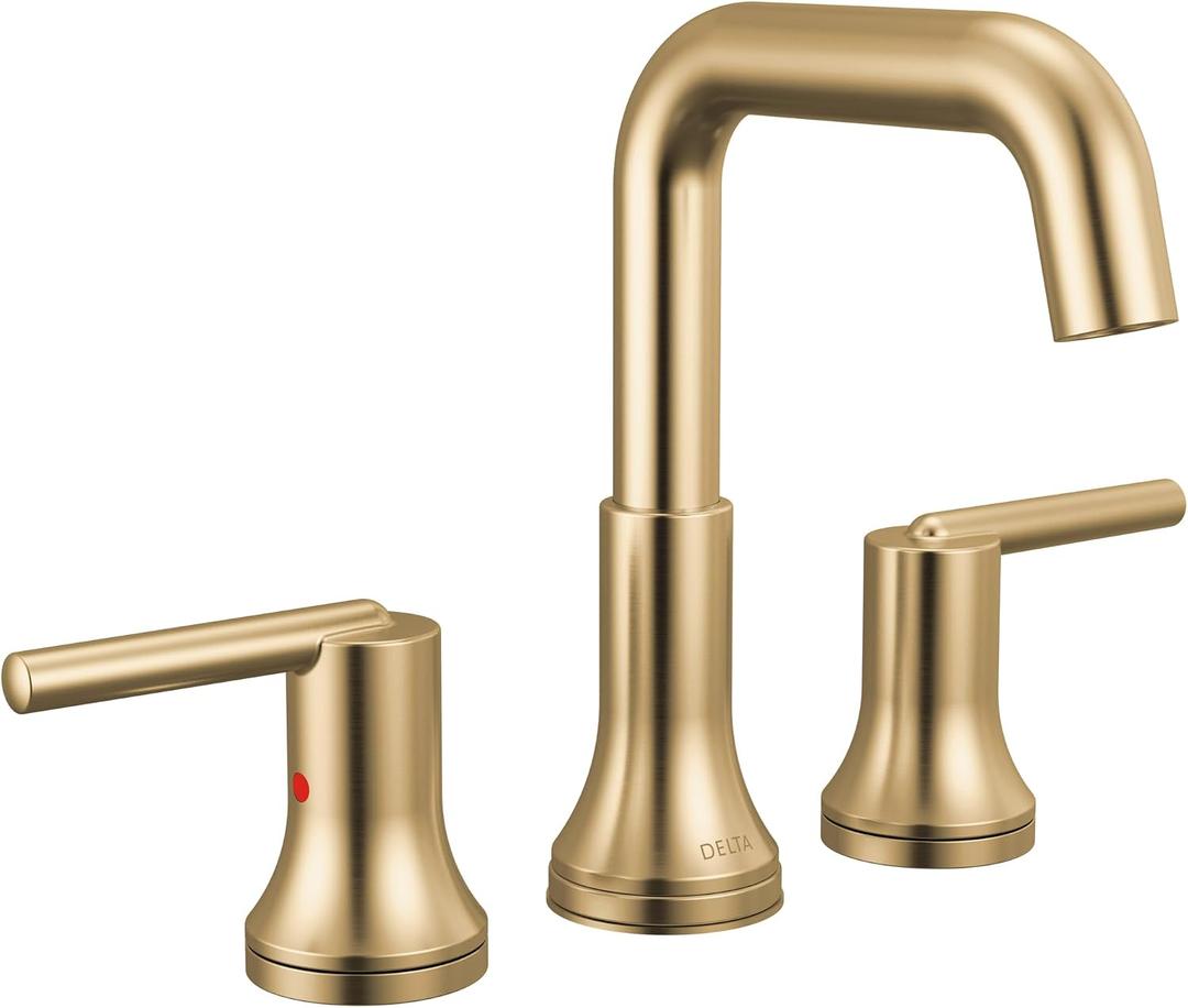 Delta Trinsic U-Spout Widespread Bathroom Faucet, Gold 3-Hole Bathroom Sink Faucet, Metal Push-Pop Drain Assembly, Champagne Bronze 3554-CZMPU-DST