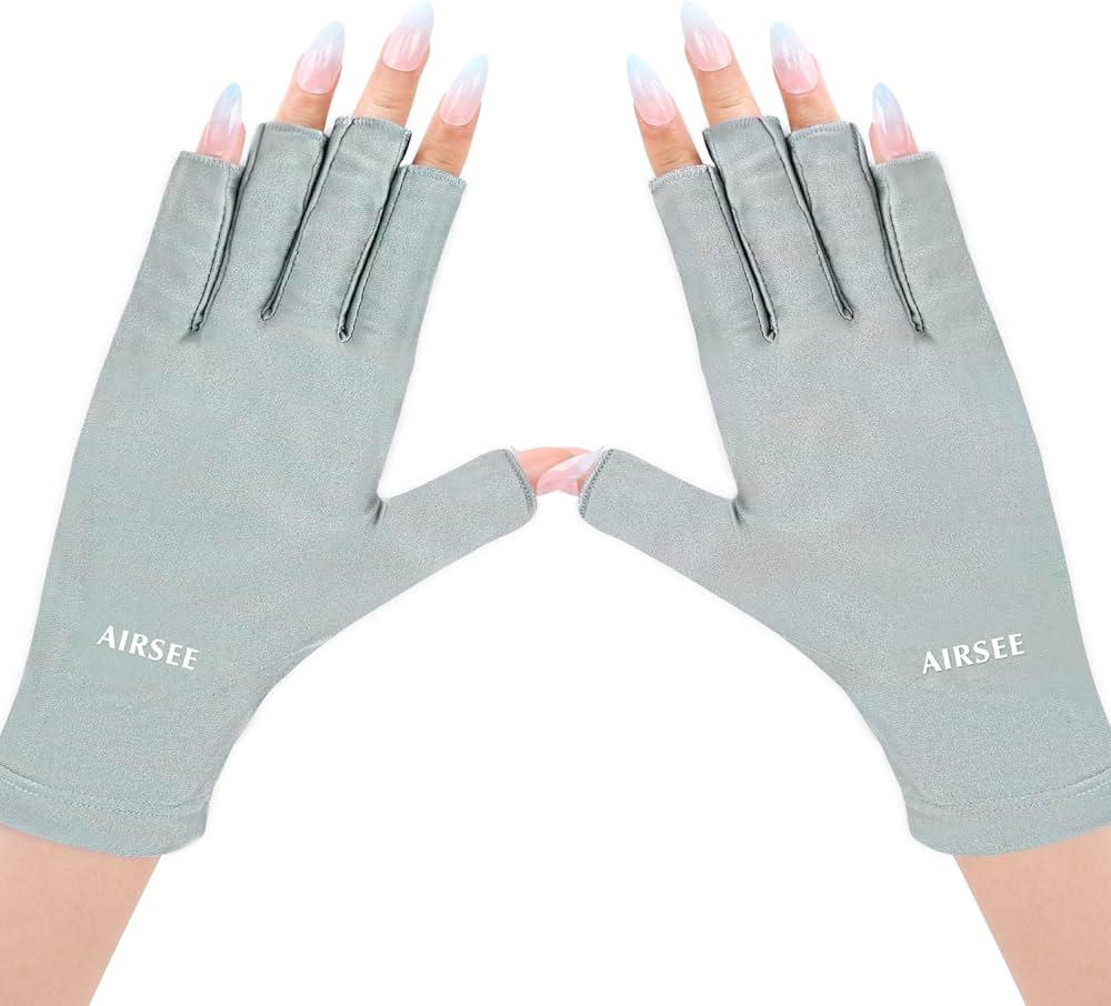 AIRSEE UV Gloves for Nail Lamp,Professional UPF50+ UV Protection Gloves for Manicures Nail Art,Fingerless Gloves That Shield Skin from The Sun and Nail Lamp (Mint Green)