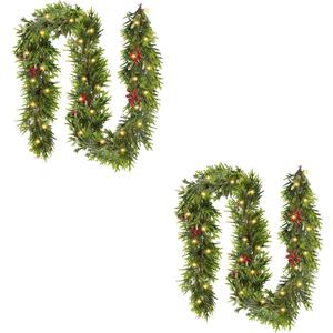 2PCS 6FT Christmas Decor Artificial Norfolk Pine Garland,Realistic Artificial Garland Greenery for Fireplace Table, Mantle Wall, Indoor Outdoor Winter Holiday Decorations(2, 6FT)