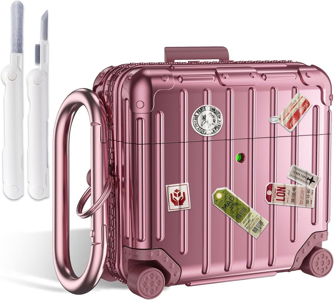 Filoto Compatible with Airpods 4 Case, Cute Fashion Suitcase Design for Airpods 4th Generation Case Cover, Shockproof Protective Hard Case with Keychain/Cleaner Kit(Rose Gold, Airpods 4 Case)
