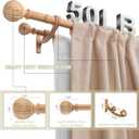 Wood Double Curtain Rods Set for Windows 140 to 164 Inches (11 to 14 ft), Adjustable Heavy Duty Dual Drapery Rods, 1 Inch Boho Rustic Decorative Design with Imitation Wood Grain Leaf Finials