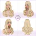 Haloo Blonde Wigs with Bangs Long Wavy Layered Haircut Natural Looking Fluffy Synthetic Heat Resistant Hair Wig for Women Daily Party, 24 Inch