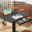 Mobile Standing Desk with Drawer, 28" Rolling Desk with Cup Holder and Hooks, Portable Laptop Workstation on Wheels, Height Adjustable Cart with Storage for Home Office, Black