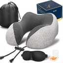 MLVOC Neck Pillow for Traveling, Upgraded 100% Pure Memory Foam Travel Neck Pillow for Airplane Flight Sleep, Breathable & Machine Washable Cover, Travel Kit with 3D Eye Mask, Earplugs & Bag, Grey, Standard