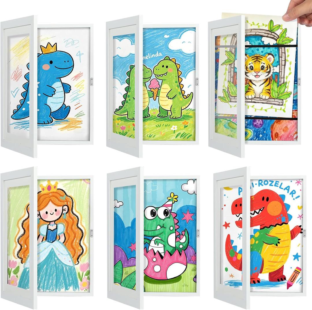 VZZNN 6 Pack Kids Art Frames, 8.5x11 Front Opening Artwork Display Changeable, Magnetic Wall Mount, Reusable Picture Frame for Drawings, Crafts & Playroom Décor, 12 inches by 9 inches